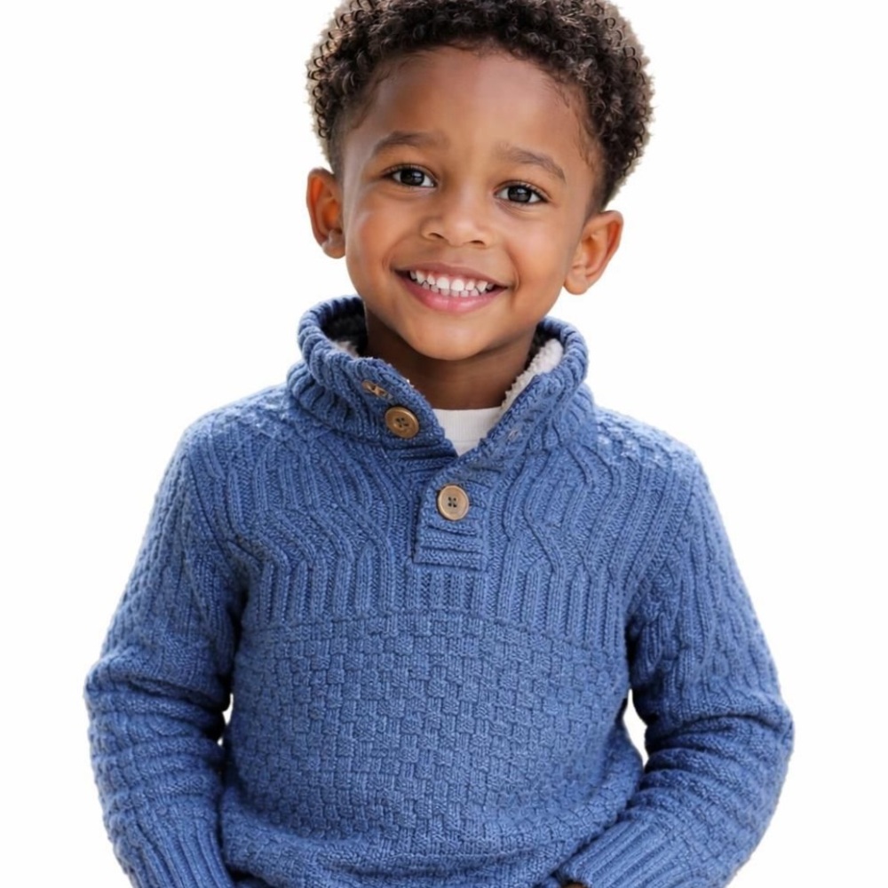 Blue Knit Pullover Sweater with Shearling Collar Boys Size 4/5